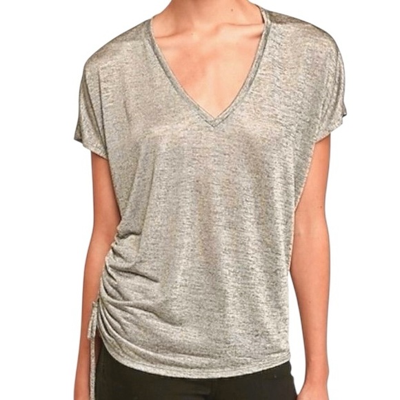 Express Shimmer Champagne V-Neck Side Ruched Dolman Sleeve Top Size L - Picture 1 of 8